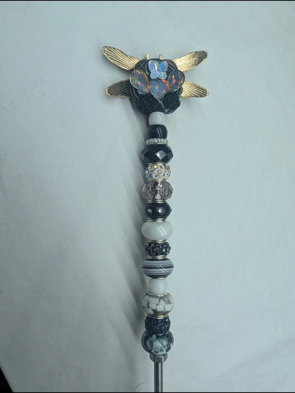 Hand Made Fairy Wand/Plant/Garden Stake W/Enamel Dragonfly Topper